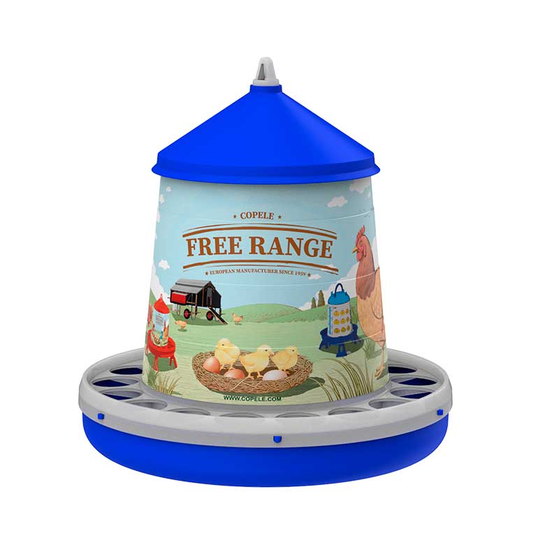Tolvas Personalizables - Con etiqueta free range - color Azul, capacidad 4 7 kg l, patas Sin patas, modelo Con etiqueta free range - referencia 30190 - Copele