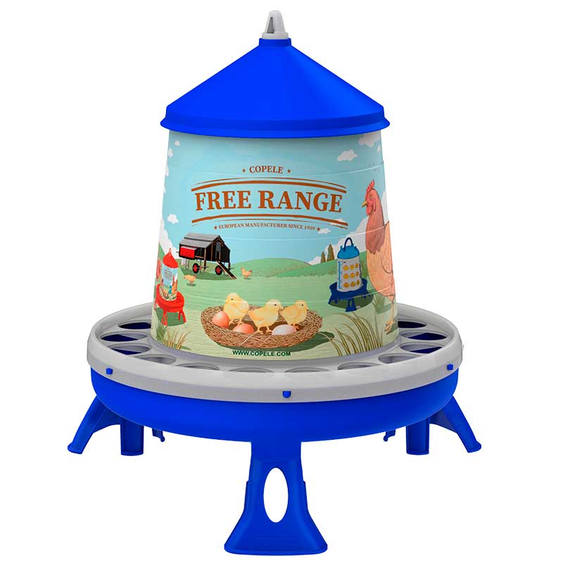 Tolvas Personalizables - Con etiqueta free range - color Azul, capacidad 4 7 kg l, patas Con patas, modelo Con etiqueta free range - referencia 30193 - Copele